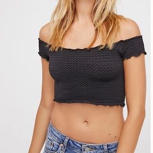 Free People Smocked Crop Top in Black